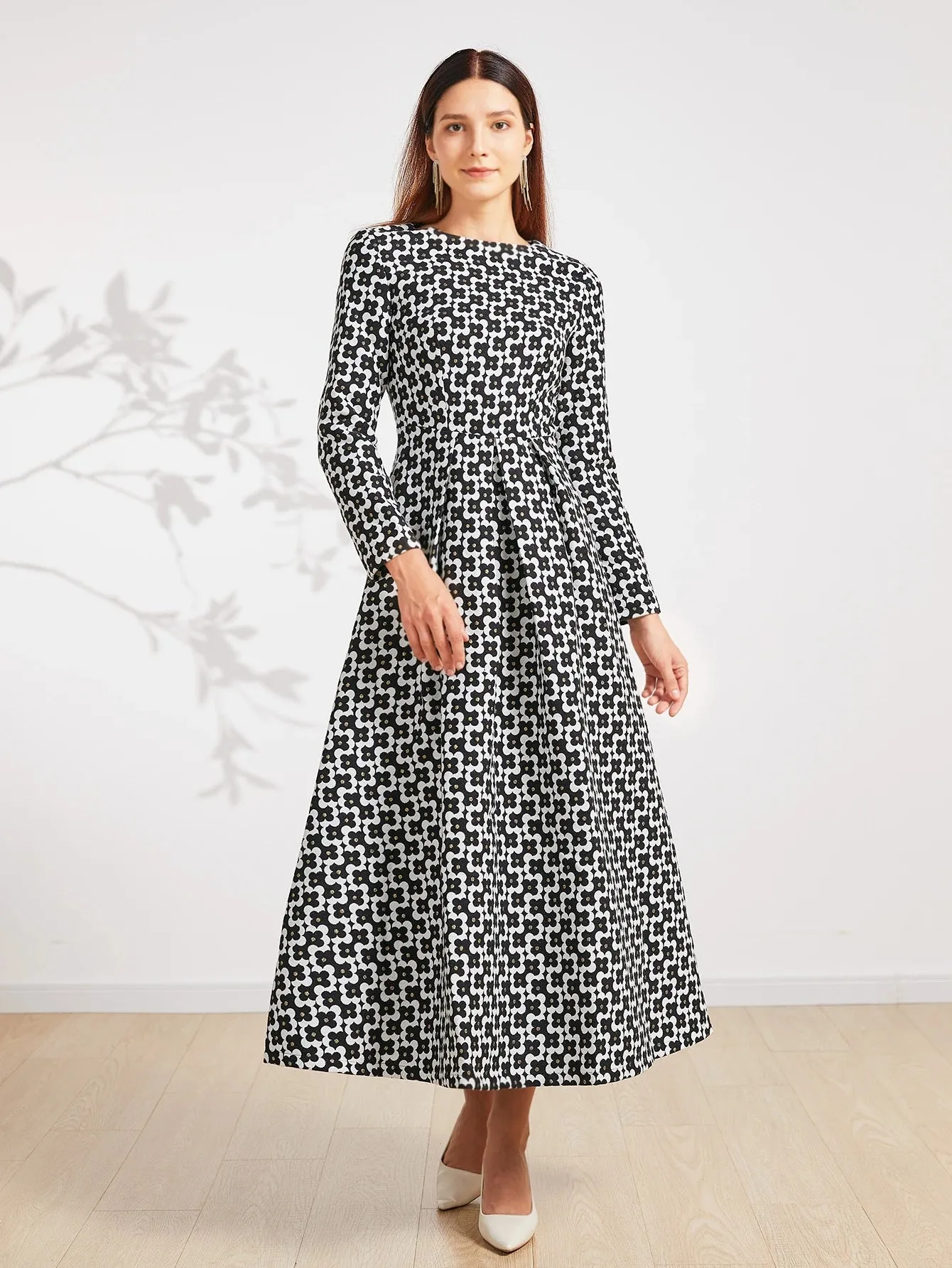 Vintage Thread Long Sleeve Casual Party Dress