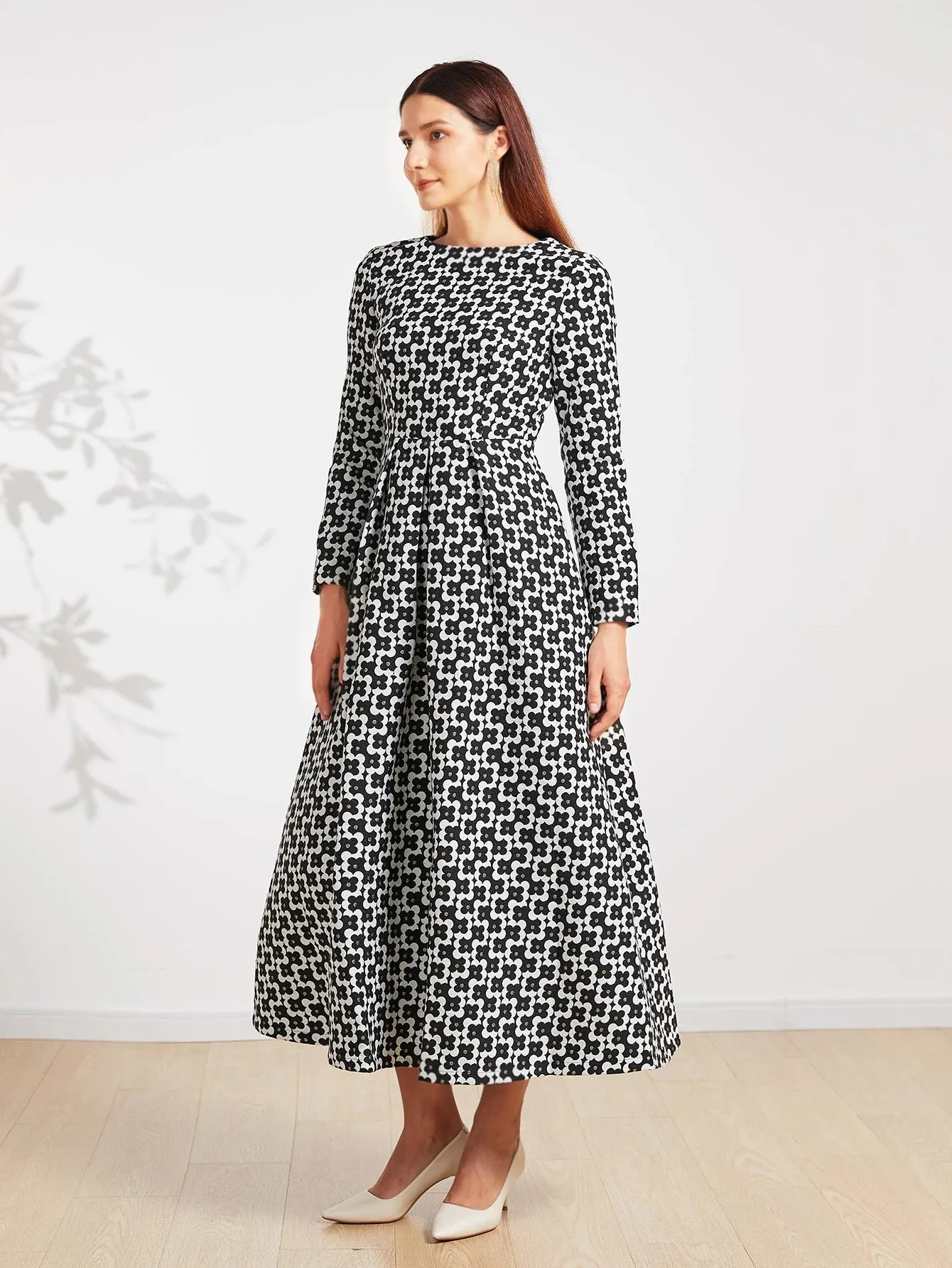 Vintage Thread Long Sleeve Casual Party Dress