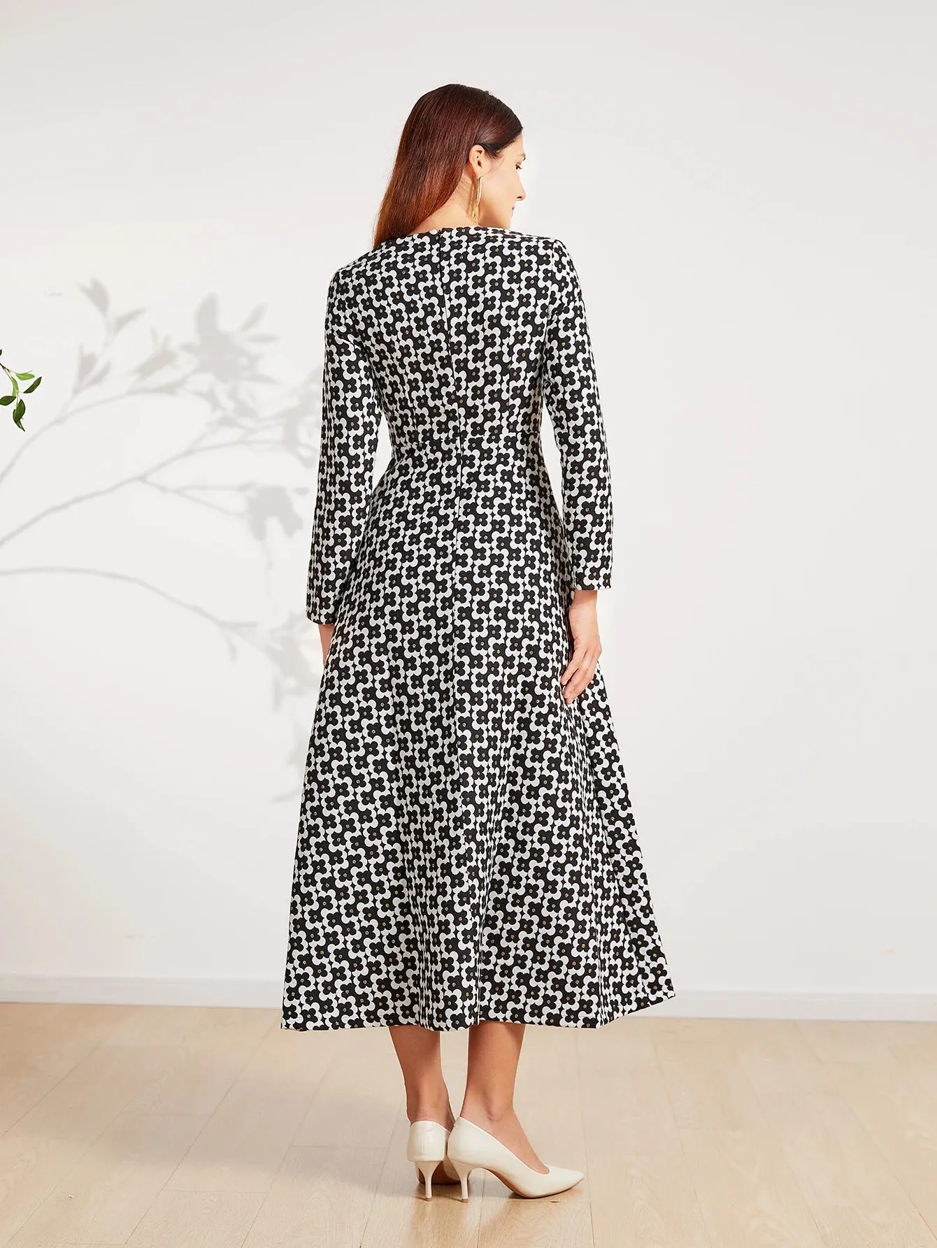 Vintage Thread Long Sleeve Casual Party Dress