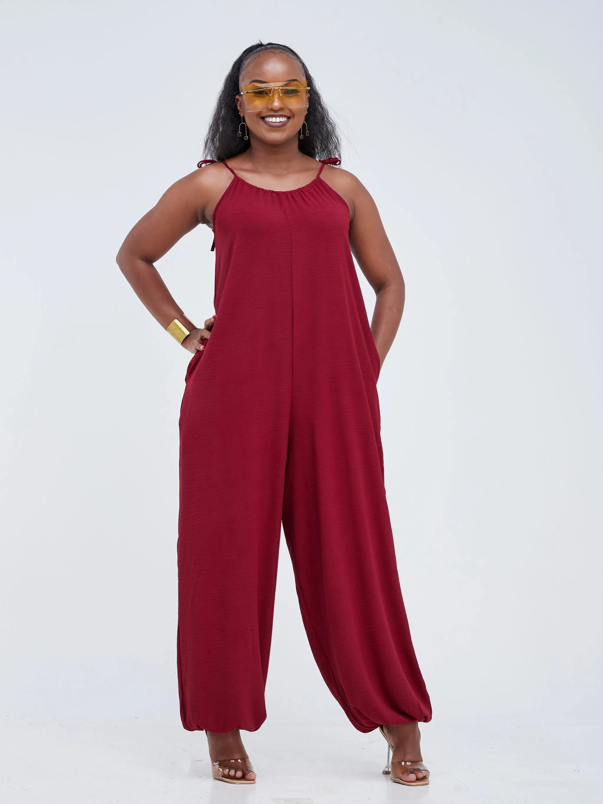 Vivo Dayo Strappy Harem Jumpsuit - Dark Maroon