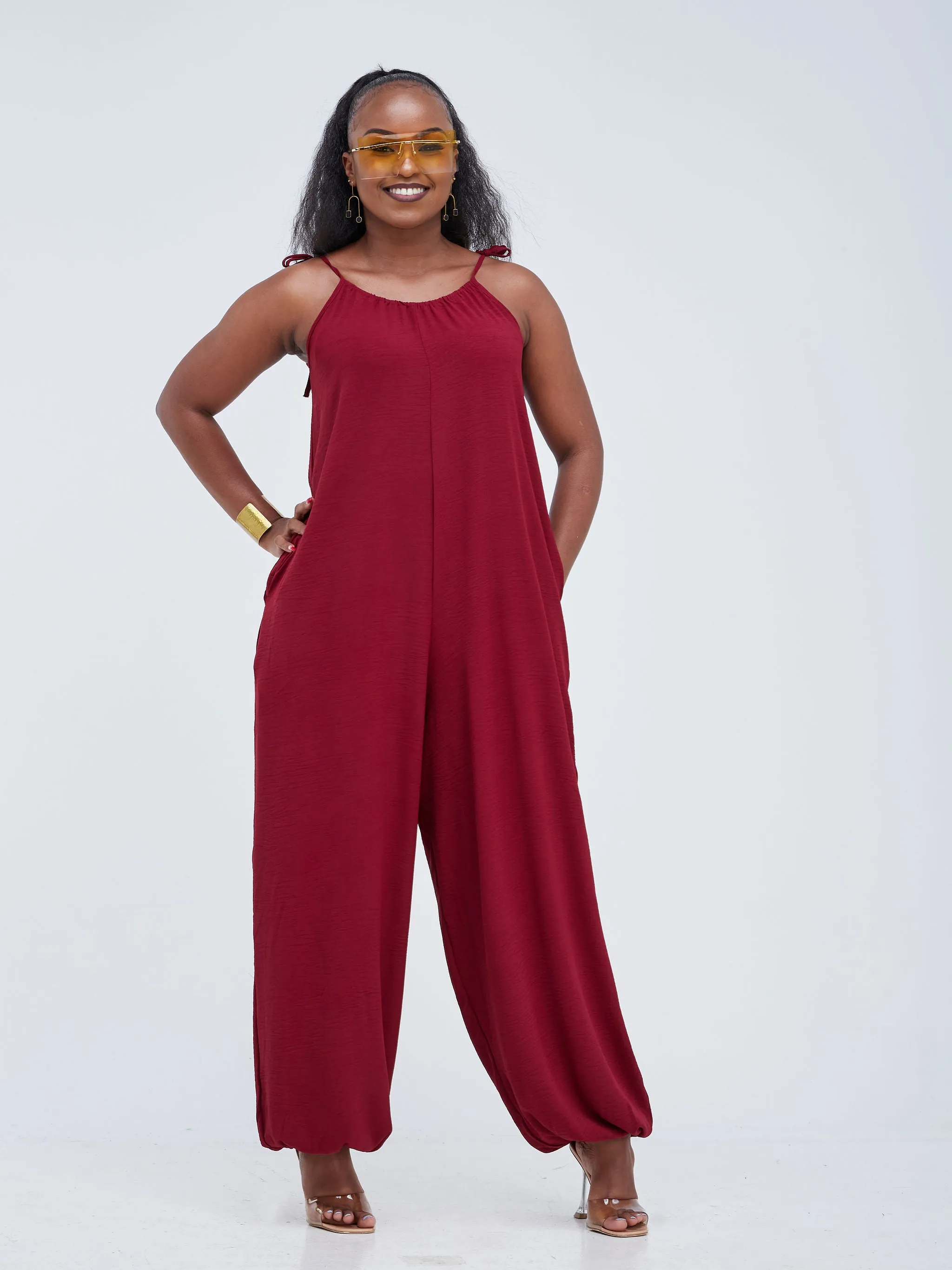 Vivo Dayo Strappy Harem Jumpsuit - Dark Maroon