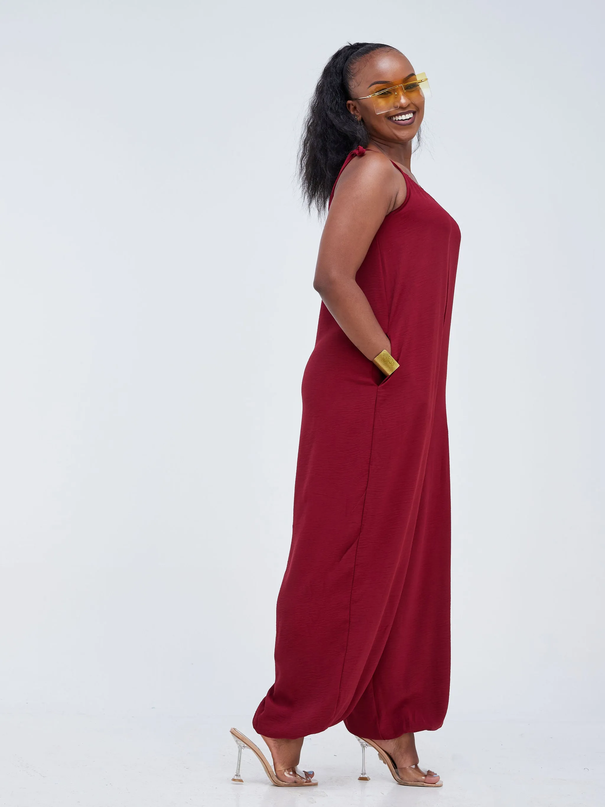 Vivo Dayo Strappy Harem Jumpsuit - Dark Maroon