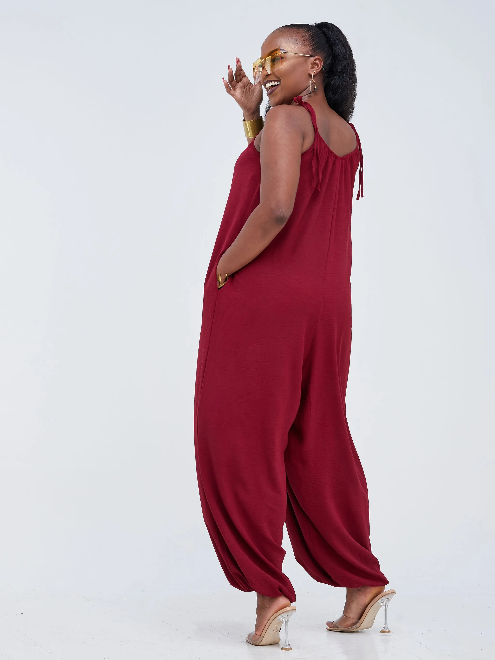 Vivo Dayo Strappy Harem Jumpsuit - Dark Maroon