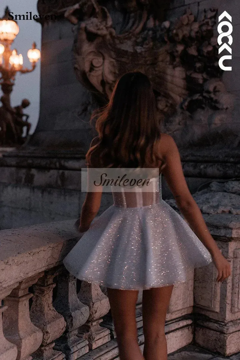 Wedding Dress A Line Sweetheart Neck Shiny Glitter Bride Dresses