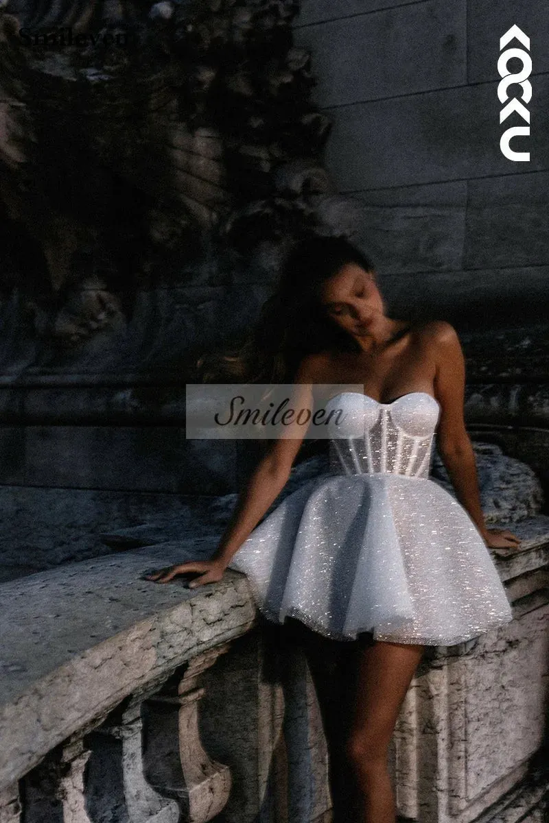 Wedding Dress A Line Sweetheart Neck Shiny Glitter Bride Dresses