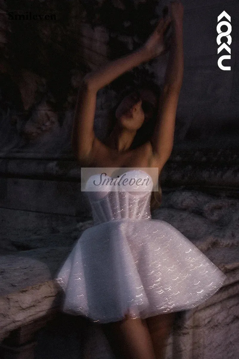 Wedding Dress A Line Sweetheart Neck Shiny Glitter Bride Dresses