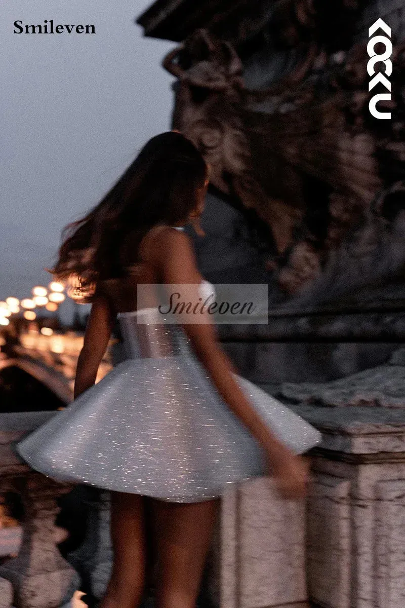 Wedding Dress A Line Sweetheart Neck Shiny Glitter Bride Dresses