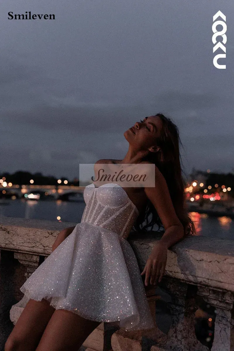 Wedding Dress A Line Sweetheart Neck Shiny Glitter Bride Dresses