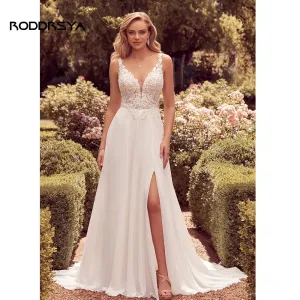 Wedding Dress For Women V-neck Appliques Backless Bridal Gowns