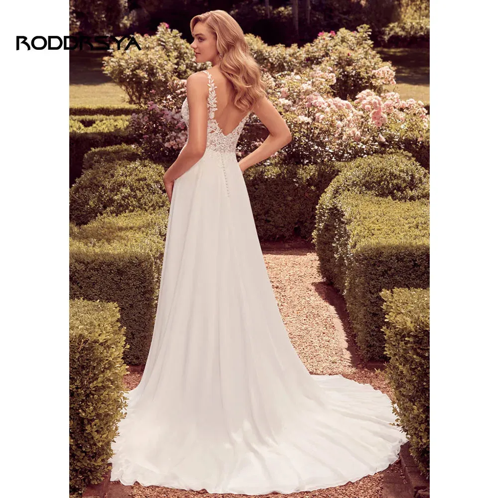 Wedding Dress For Women V-neck Appliques Backless Bridal Gowns