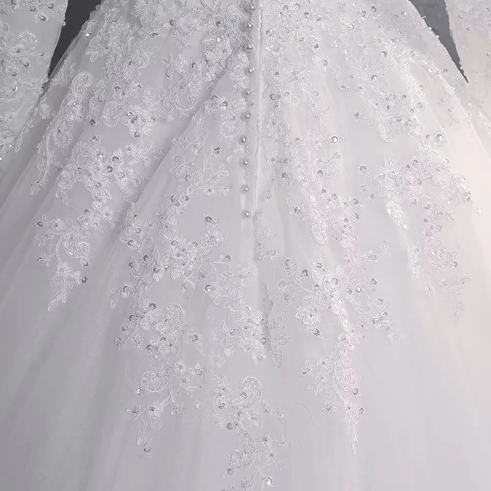 Wedding Dress Lace Appliques Beading Sequins Bride Dresses High Neck