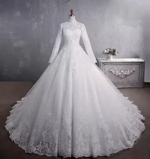 Wedding Dress Lace Appliques Beading Sequins Bride Dresses High Neck