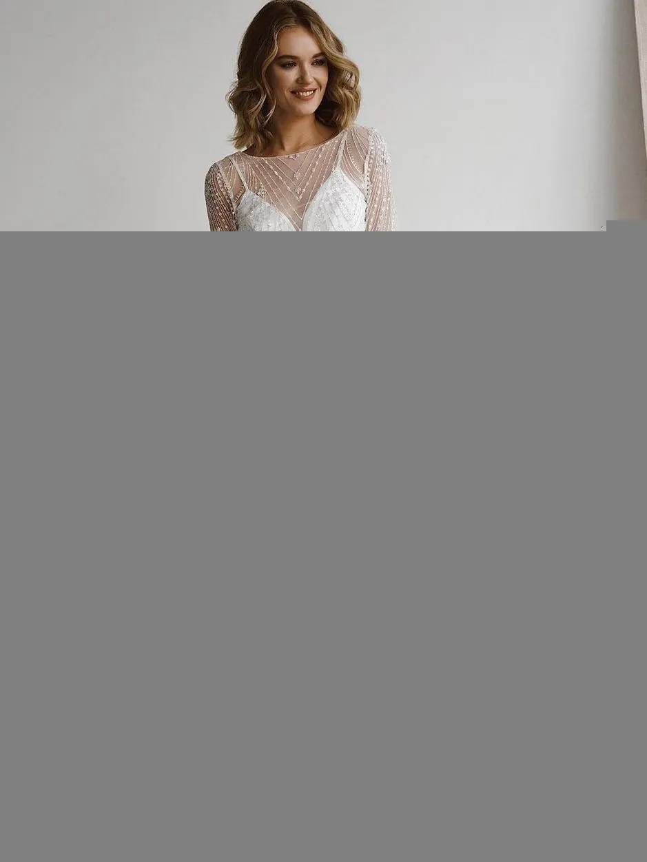 Wedding Dress Long Sleeves Beading Sashes Backless Appliques