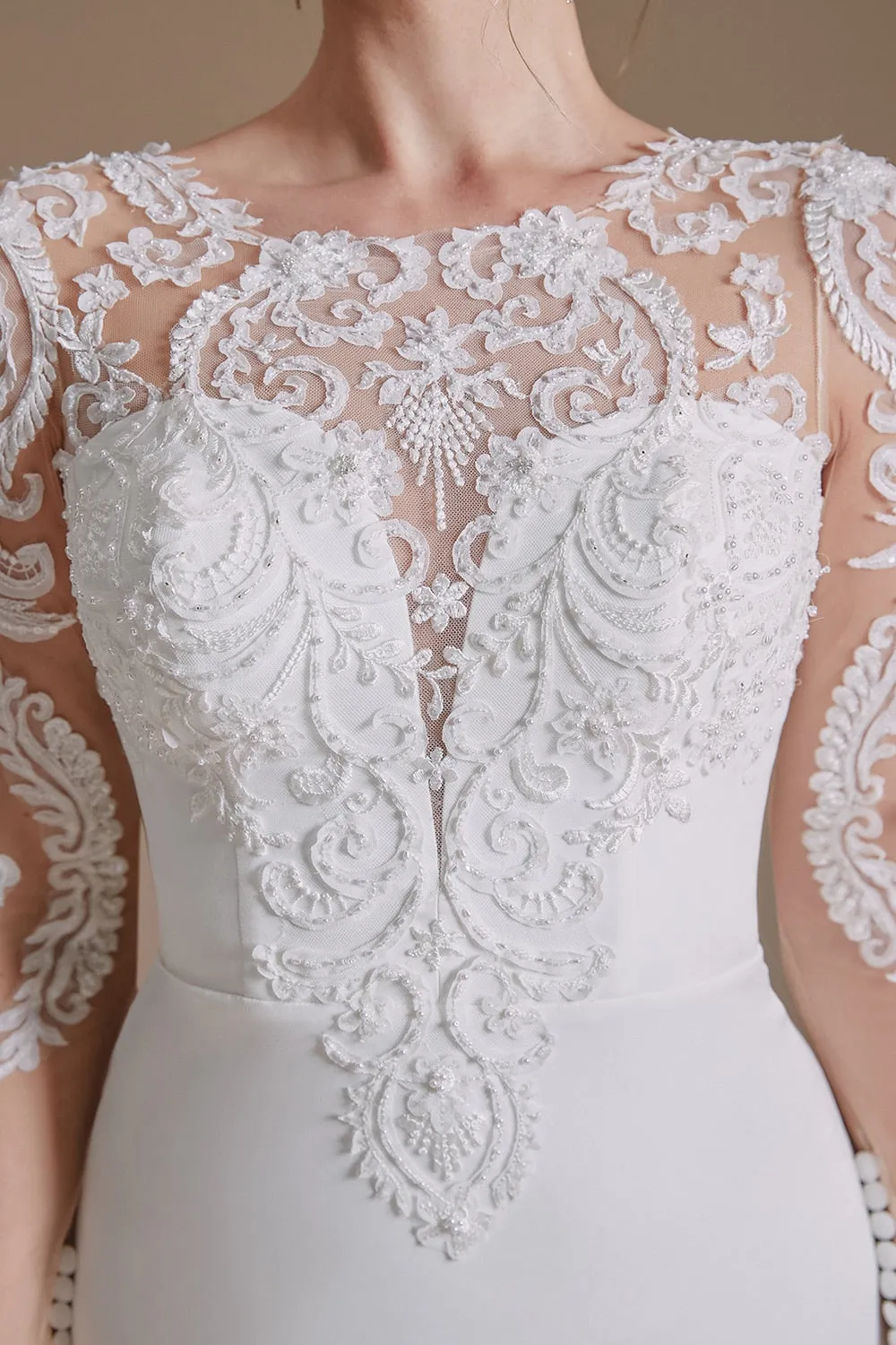 Wedding Dress long Sleeves Mermaid Lace Appliques Beaded