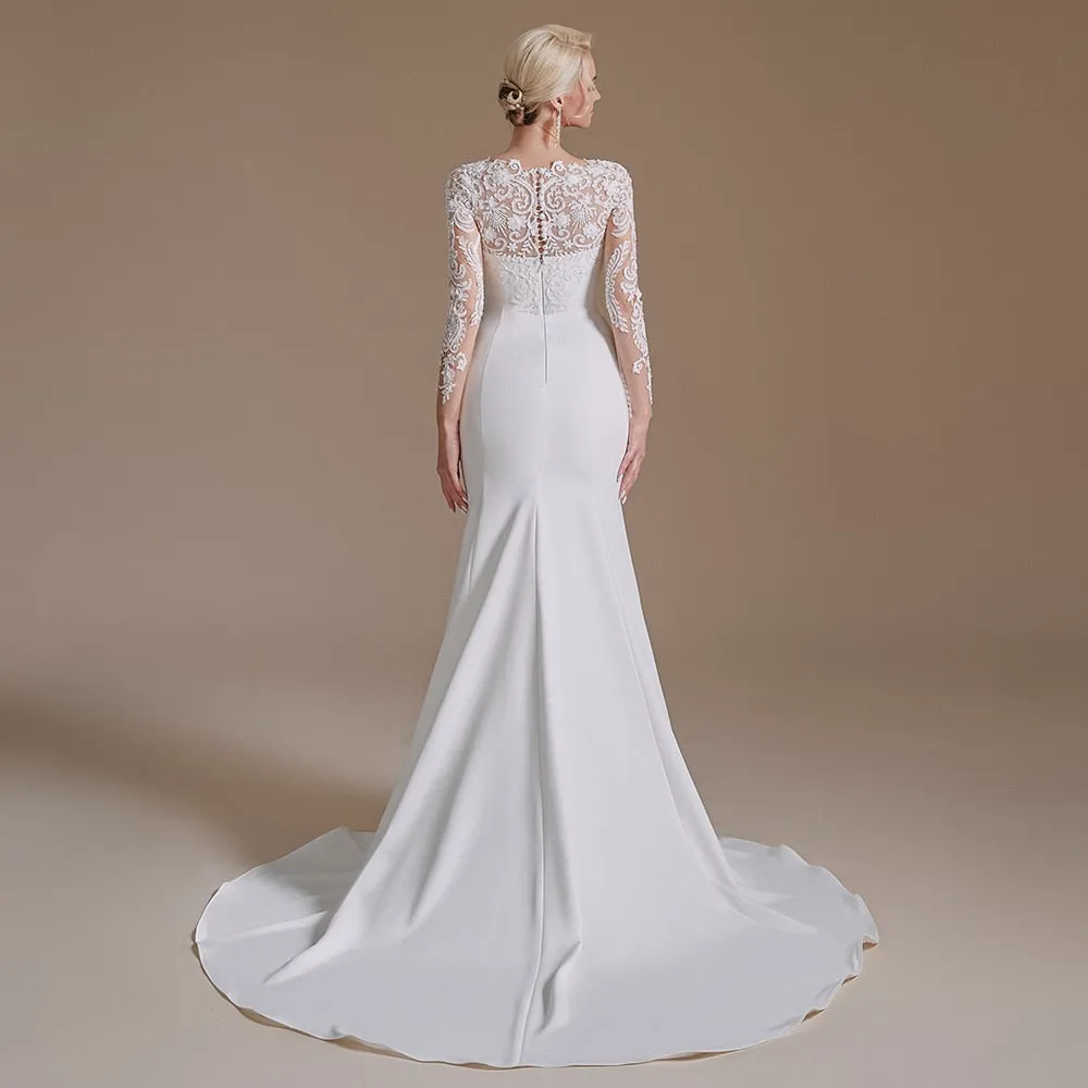 Wedding Dress long Sleeves Mermaid Lace Appliques Beaded
