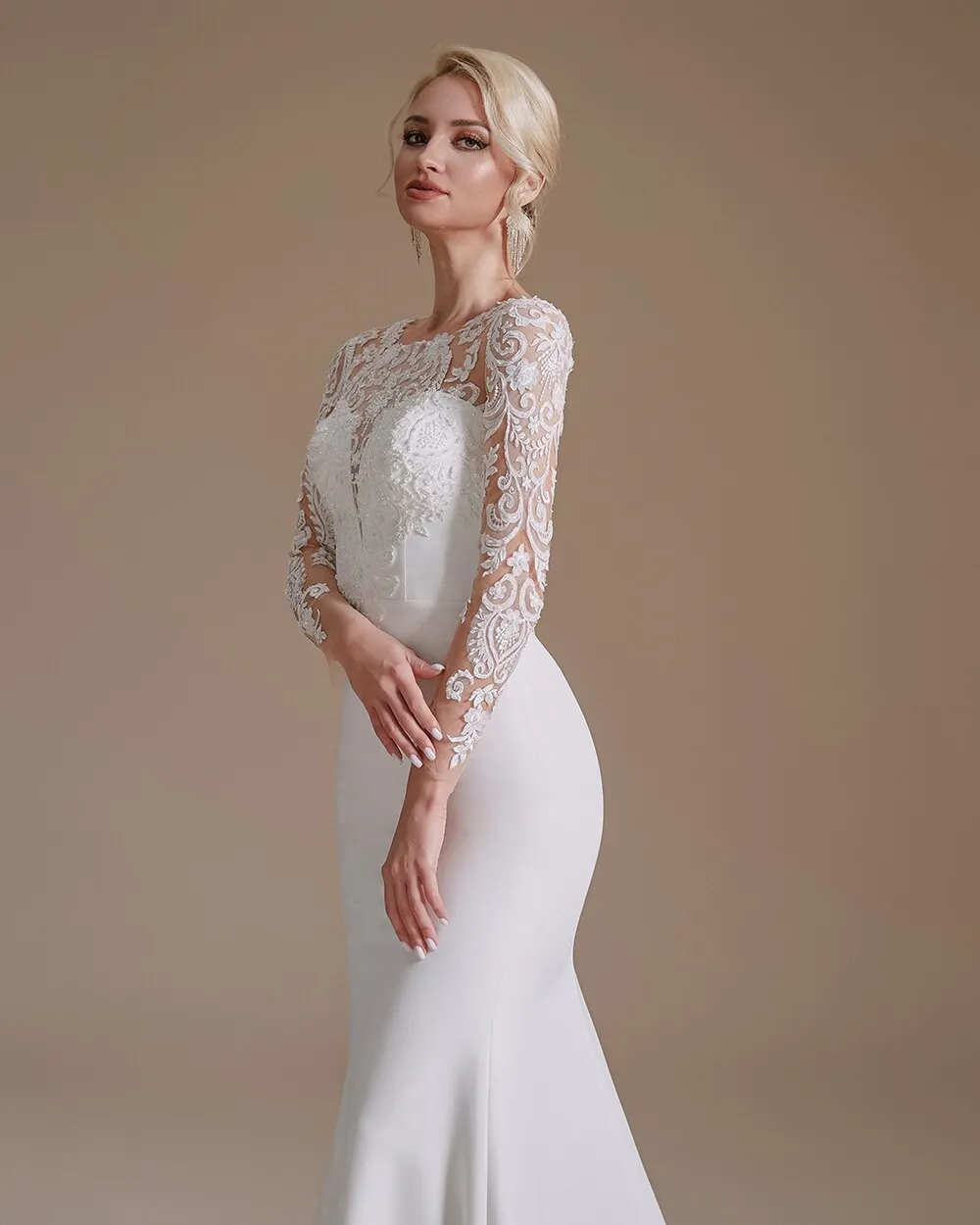 Wedding Dress long Sleeves Mermaid Lace Appliques Beaded