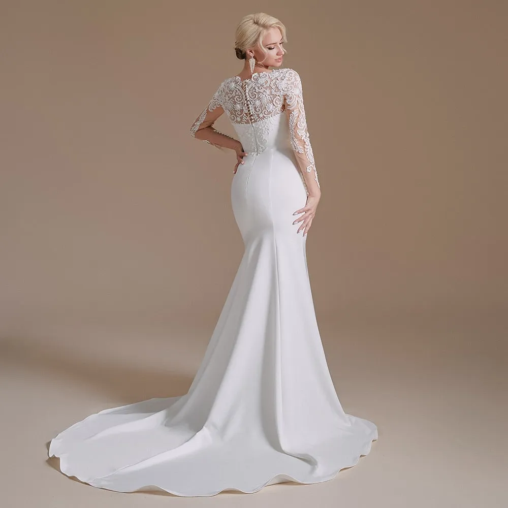 Wedding Dress long Sleeves Mermaid Lace Appliques Beaded