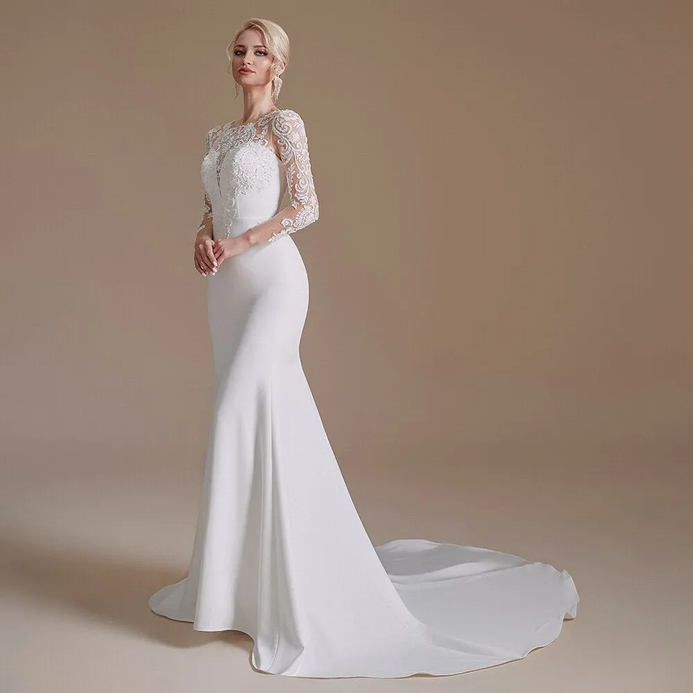 Wedding Dress long Sleeves Mermaid Lace Appliques Beaded