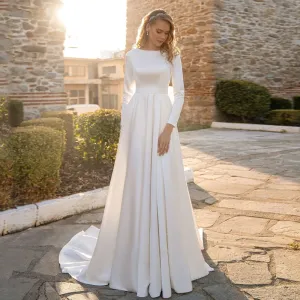 Wedding Dress Muslim Bridal Dresses Long Sleeve Sweep Train
