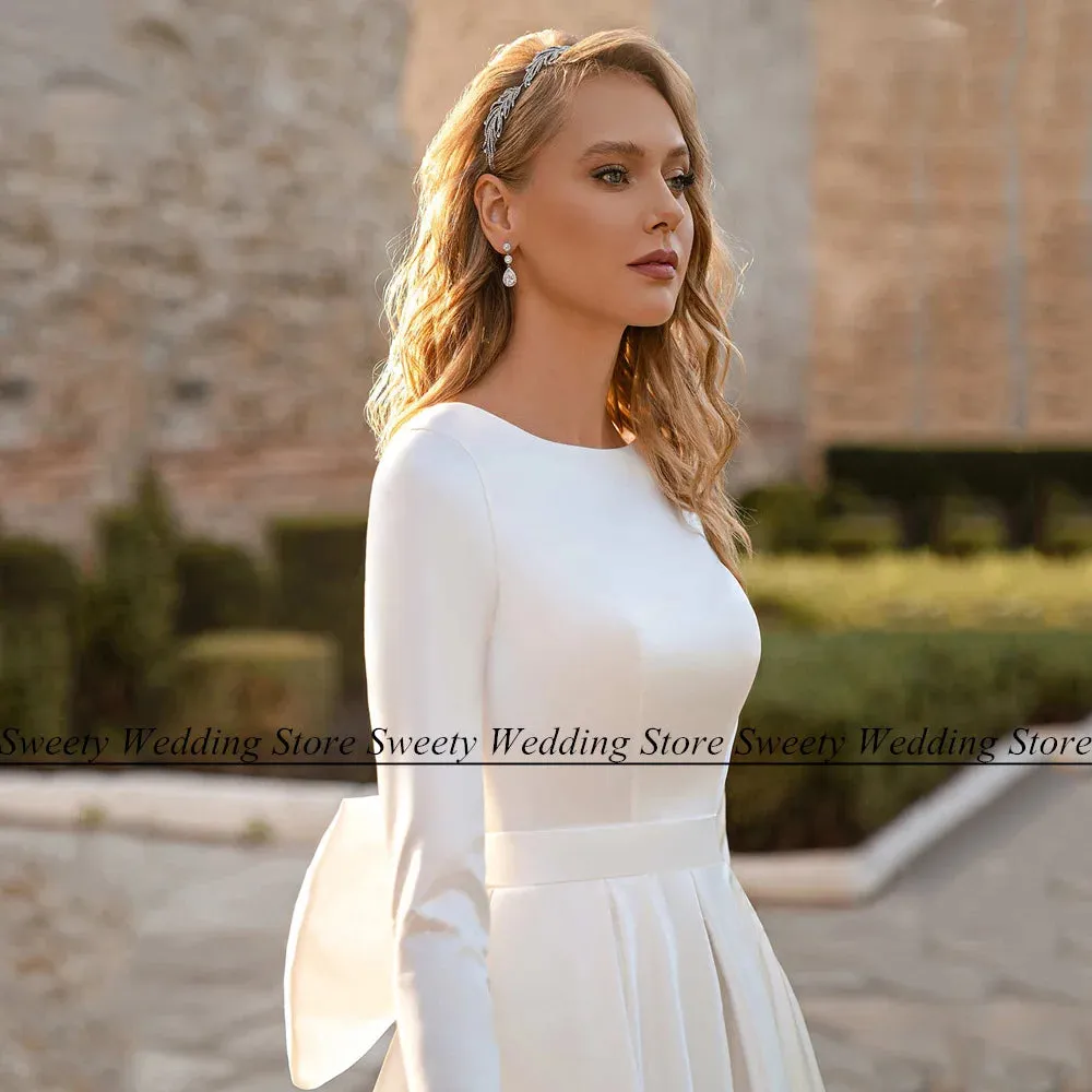 Wedding Dress Muslim Bridal Dresses Long Sleeve Sweep Train
