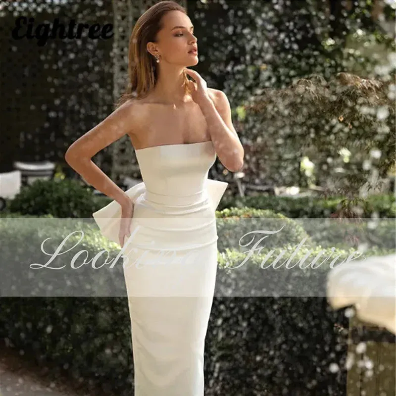Wedding Dress Strapless Split Bridal With Bow Backless Zipper Bridal Gown