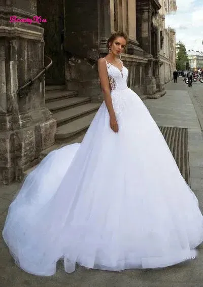 Wedding Dress with Detachable Train Three Pieces 3 in 1 Lace Applique Sheer