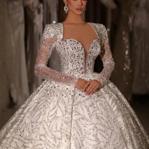 Wedding Dresses Crystals Beading Dress For Bride Shiny Floor-length Bridal Gown