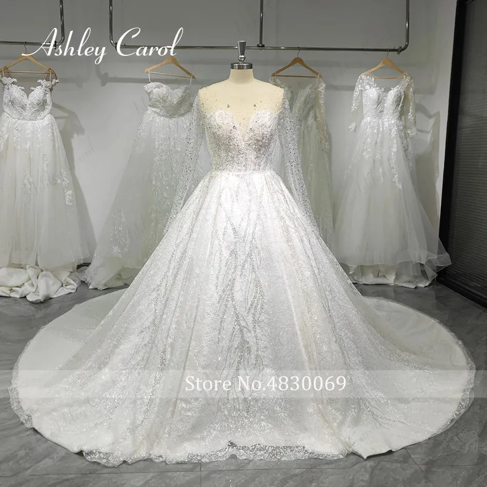 Wedding Dresses For Women 2024 Bride Long Sleeve Princess Sparkling Beaded