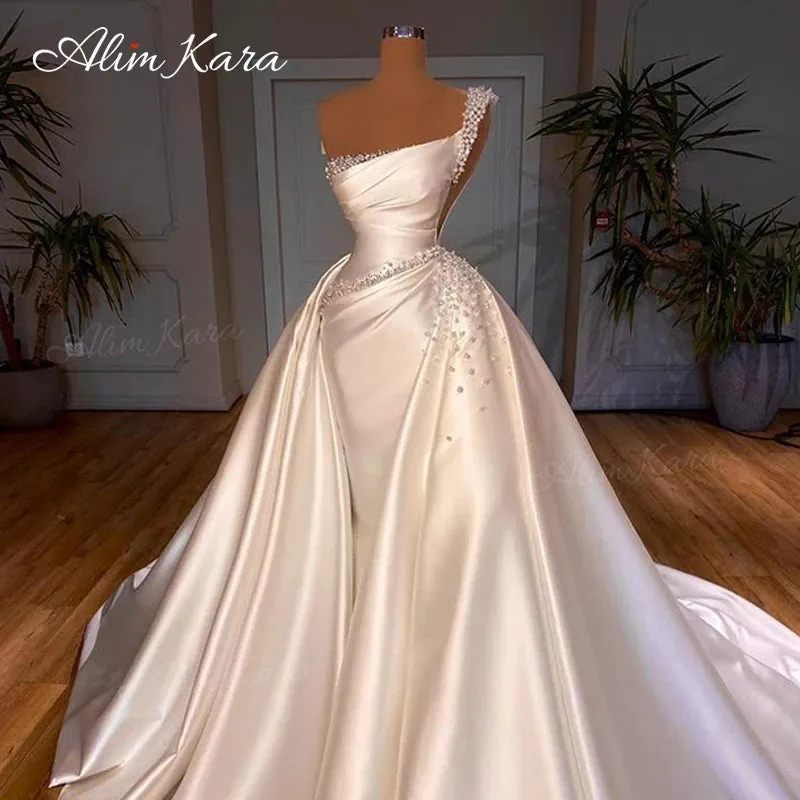Wedding Dresses for women Pearls Mermaid Detachable Train Bridal Gown