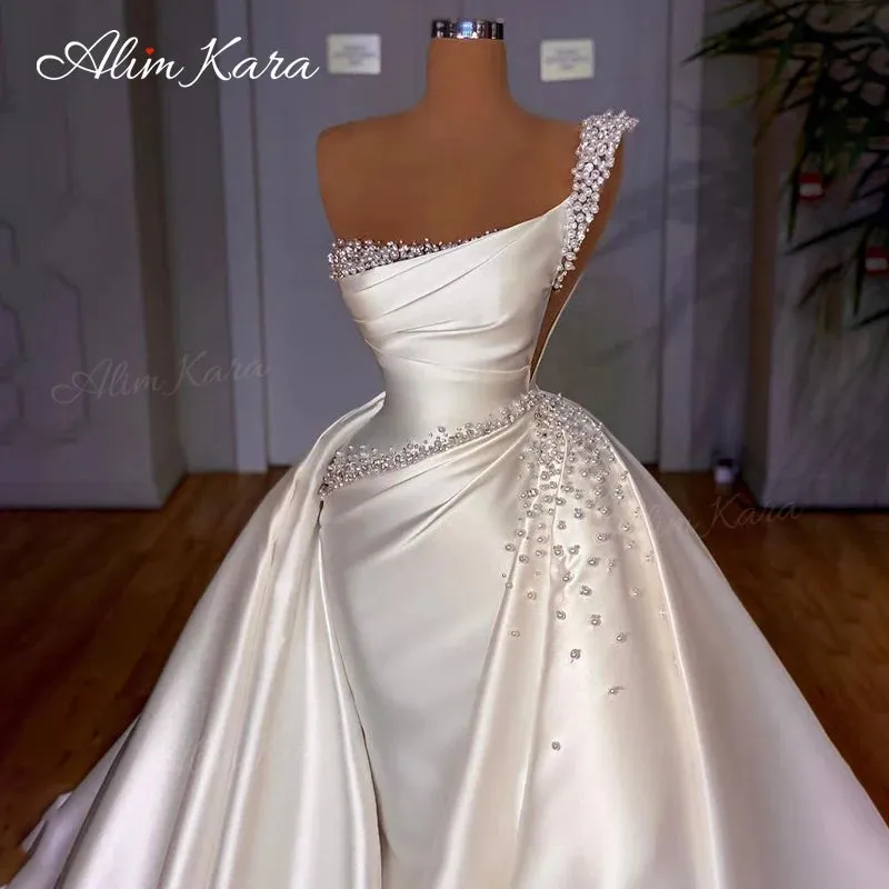 Wedding Dresses for women Pearls Mermaid Detachable Train Bridal Gown