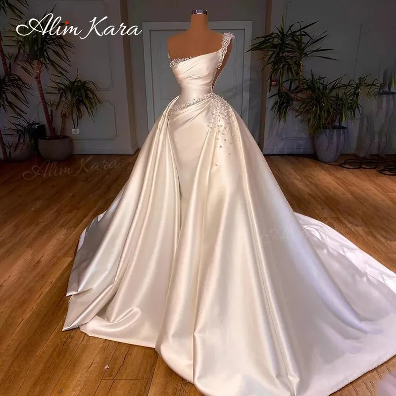 Wedding Dresses for women Pearls Mermaid Detachable Train Bridal Gown