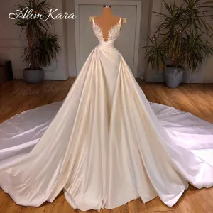 Wedding Dresses for women Satin Mermaid Court Train Bridal Gowns