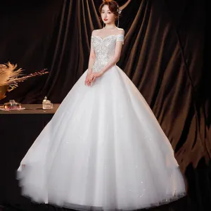 Wedding Dresses Illusion V-Neck Short Backless Tulle Lace Sequined Beading