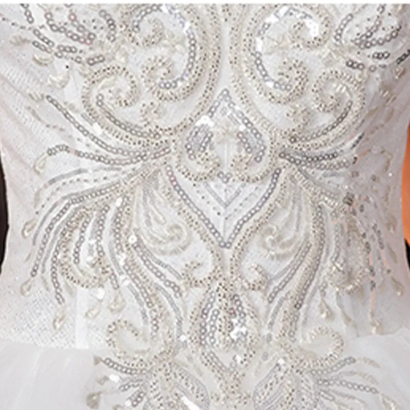Wedding Dresses Illusion V-Neck Short Backless Tulle Lace Sequined Beading