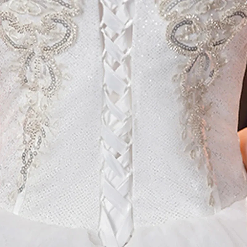Wedding Dresses Illusion V-Neck Short Backless Tulle Lace Sequined Beading