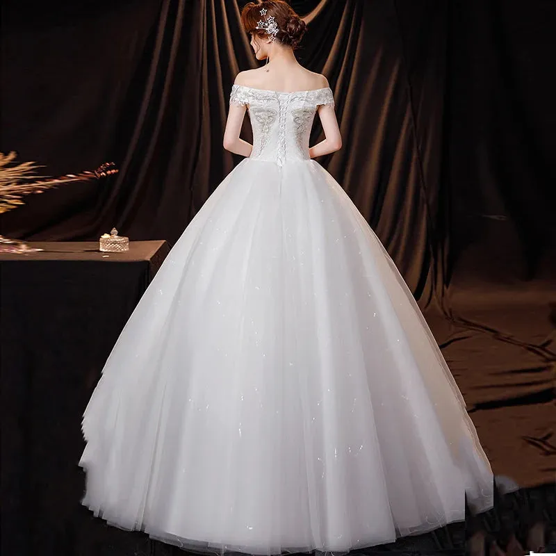 Wedding Dresses Illusion V-Neck Short Backless Tulle Lace Sequined Beading