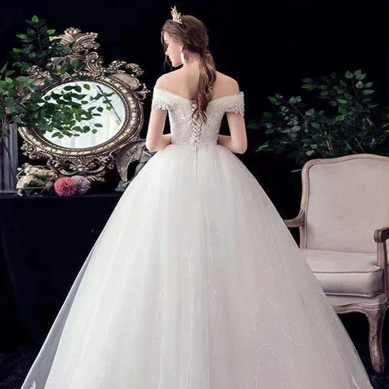 Wedding Dresses Illusion V-Neck Short Tulle Sequined Embroidery Beading