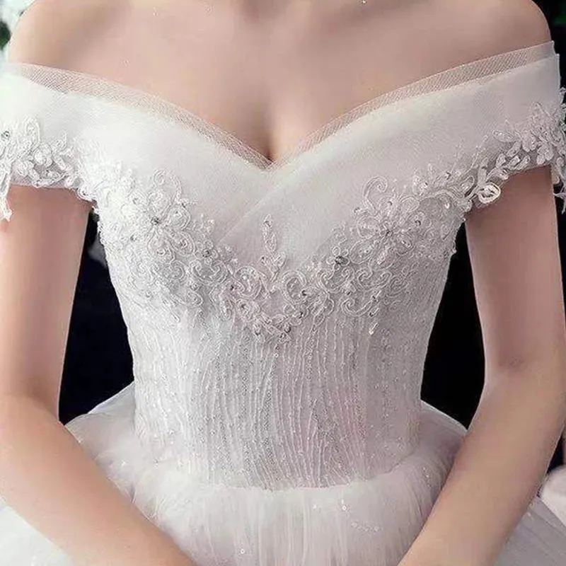 Wedding Dresses Illusion V-Neck Short Tulle Sequined Embroidery Beading