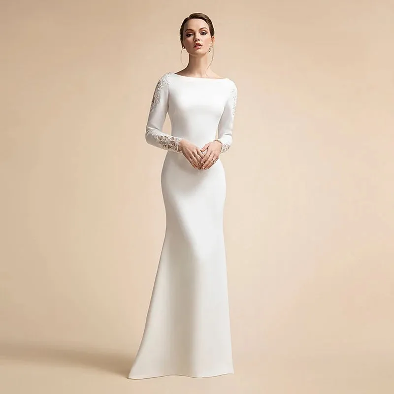 Wedding Dresses Long Sleeves Ivory Muslim Bridal Gowns for Bride Satin Lace