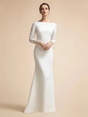Wedding Dresses Long Sleeves Ivory Muslim Bridal Gowns for Bride Satin Lace