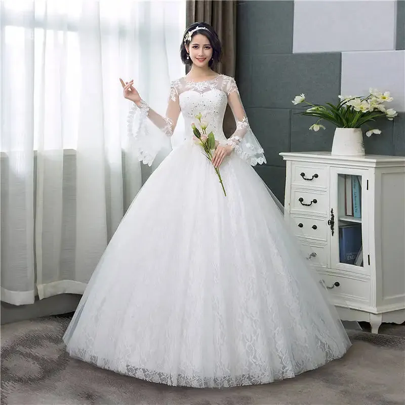 Wedding Dresses Simple O-neck Back Lace Up Wedding Gown