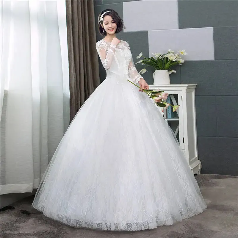Wedding Dresses Simple O-neck Back Lace Up Wedding Gown