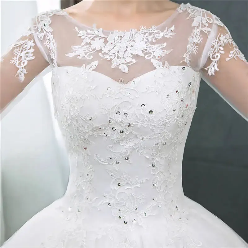 Wedding Dresses Simple O-neck Back Lace Up Wedding Gown