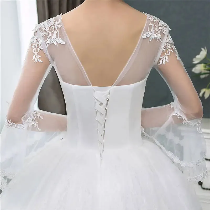 Wedding Dresses Simple O-neck Back Lace Up Wedding Gown