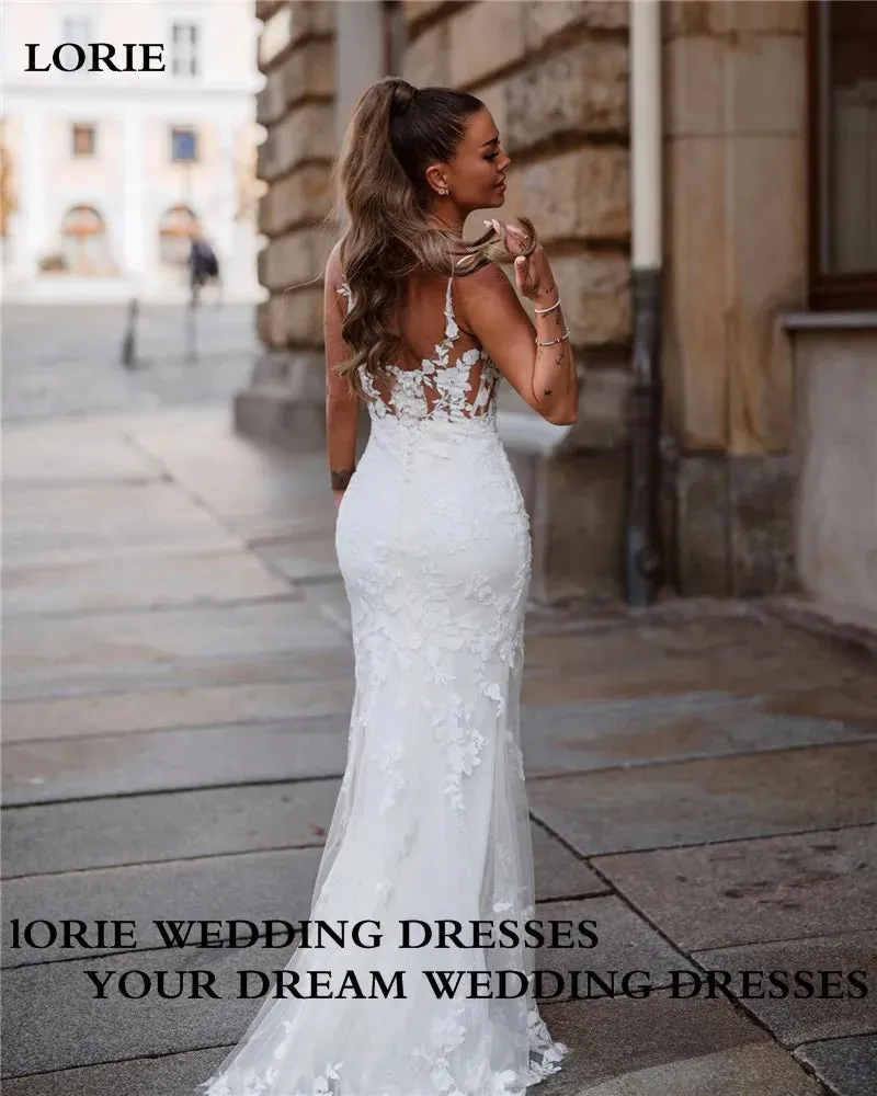 Wedding Dresses Spaghetti Straps Lace Appliques Bride Dress V Neck Elegant