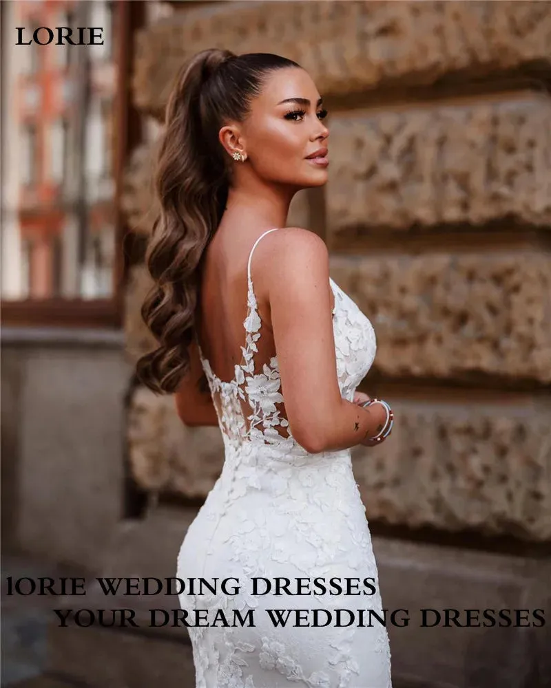 Wedding Dresses Spaghetti Straps Lace Appliques Bride Dress V Neck Elegant