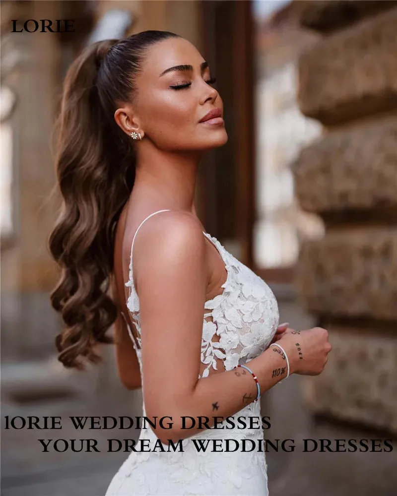 Wedding Dresses Spaghetti Straps Lace Appliques Bride Dress V Neck Elegant