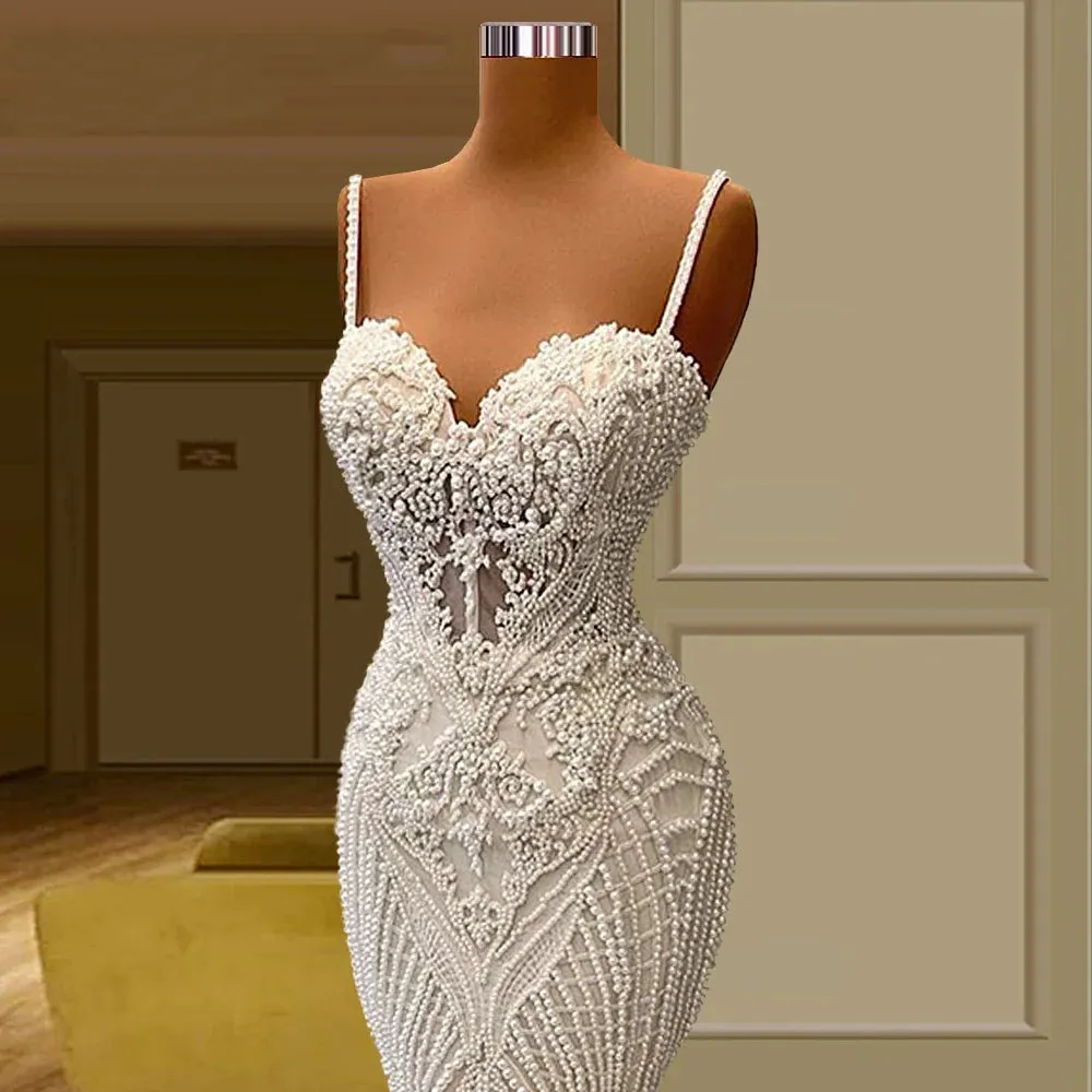 Wedding Dresses Spaghetti Straps Sweetheart Sparkle Bridal Gowns