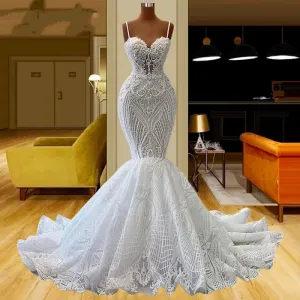 Wedding Dresses Spaghetti Straps Sweetheart Sparkle Bridal Gowns