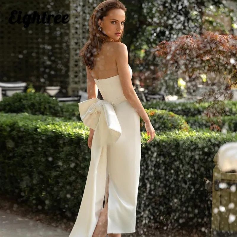 Wedding Dresses Strapless Split Bridal Dress With Bow